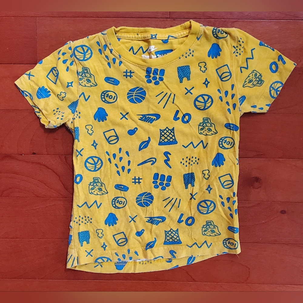 Nike Kids Yellow and Blue Graphic Tee Size 4T